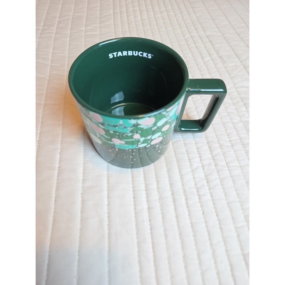 Starbucks Holiday 2022 Marble Green Pink Forest‎ Venetian Ceramic Mug 12oz Paint
